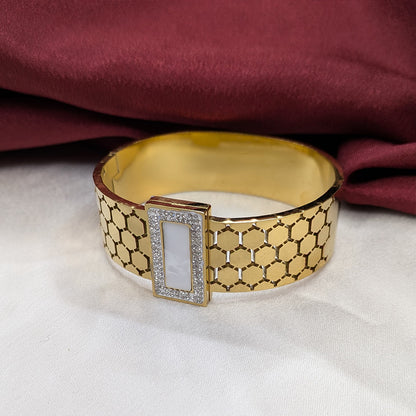 18K Gold Plated Hexa-Cut Cuff Bracelet with Enamel Centerpiece (Anti Tarnish)