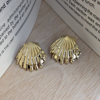 Gold Plated Shell Design Statement Stud Earrings For Girls & Women (Anti Tarnish)