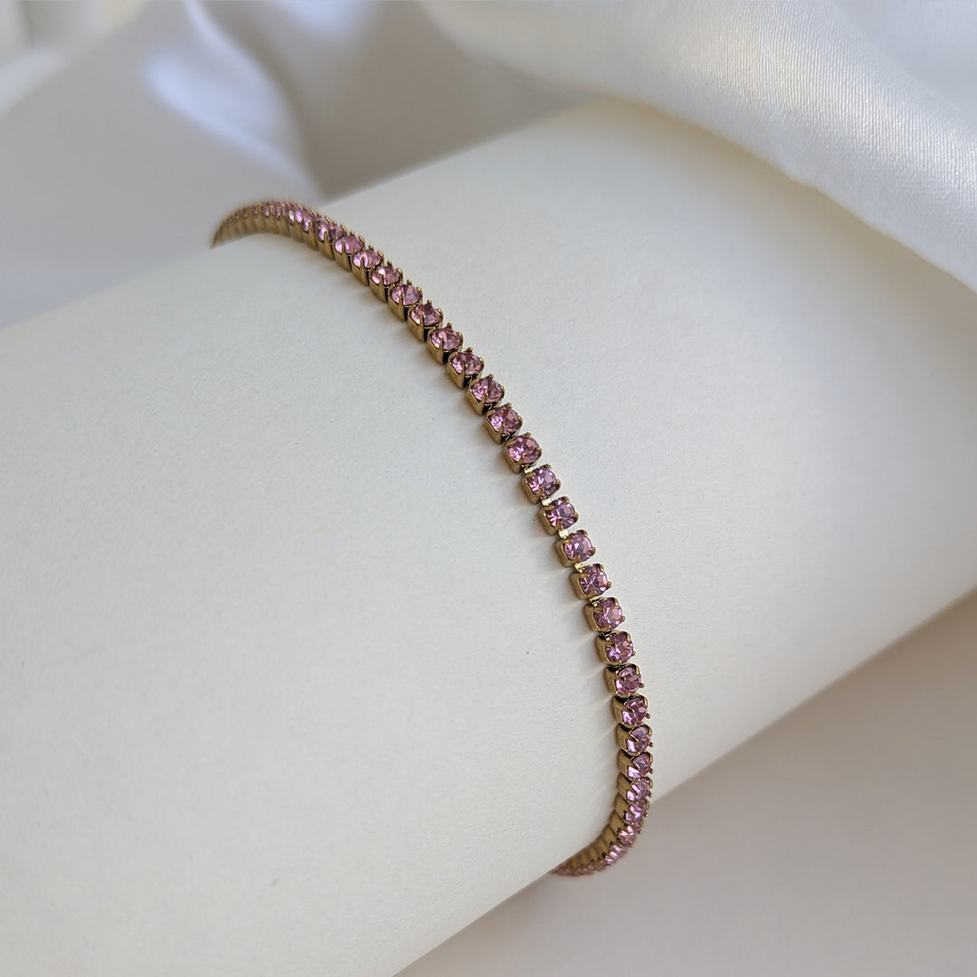 Elegant Gold Plated Pink AD Stone Tennis Bracelet for Girls & Women