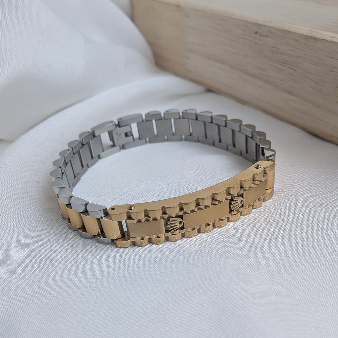 Rolex Brand Inspired Luxe Chain Stainless Steel Bracelet With Clasp For Men