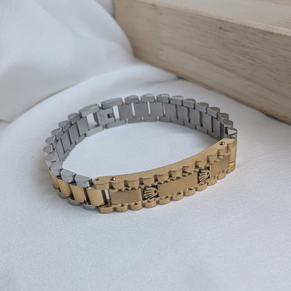 Rolex Brand Inspired Luxe Chain Stainless Steel Bracelet With Clasp For Men