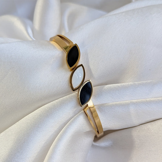 Gold Plated Triple Marquise Black & White Enamel Stone Bracelet for Girls & Women