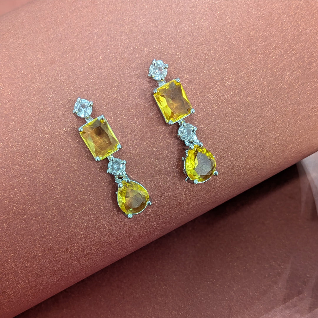 Silver Finish Classic Rectangular & Teardrop Stone Jewellery Set For Women