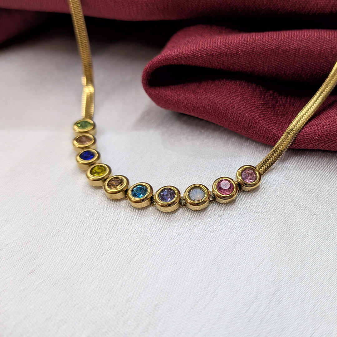Gold Finish Multicolor Bezel Setting Stone Statement Pendant for Girls & Women