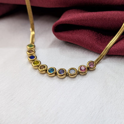 Gold Finish Multicolor Bezel Setting Stone Statement Pendant for Girls & Women