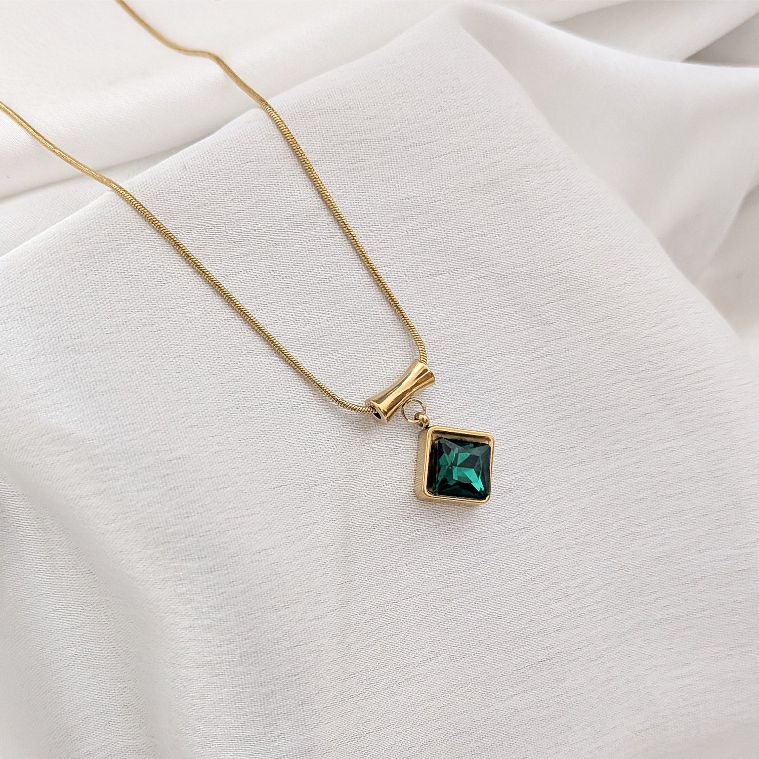 Square Zircon Pendant with Drum Connector For Girls & women