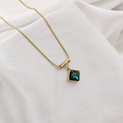 Square Zircon Pendant with Drum Connector For Girls & women