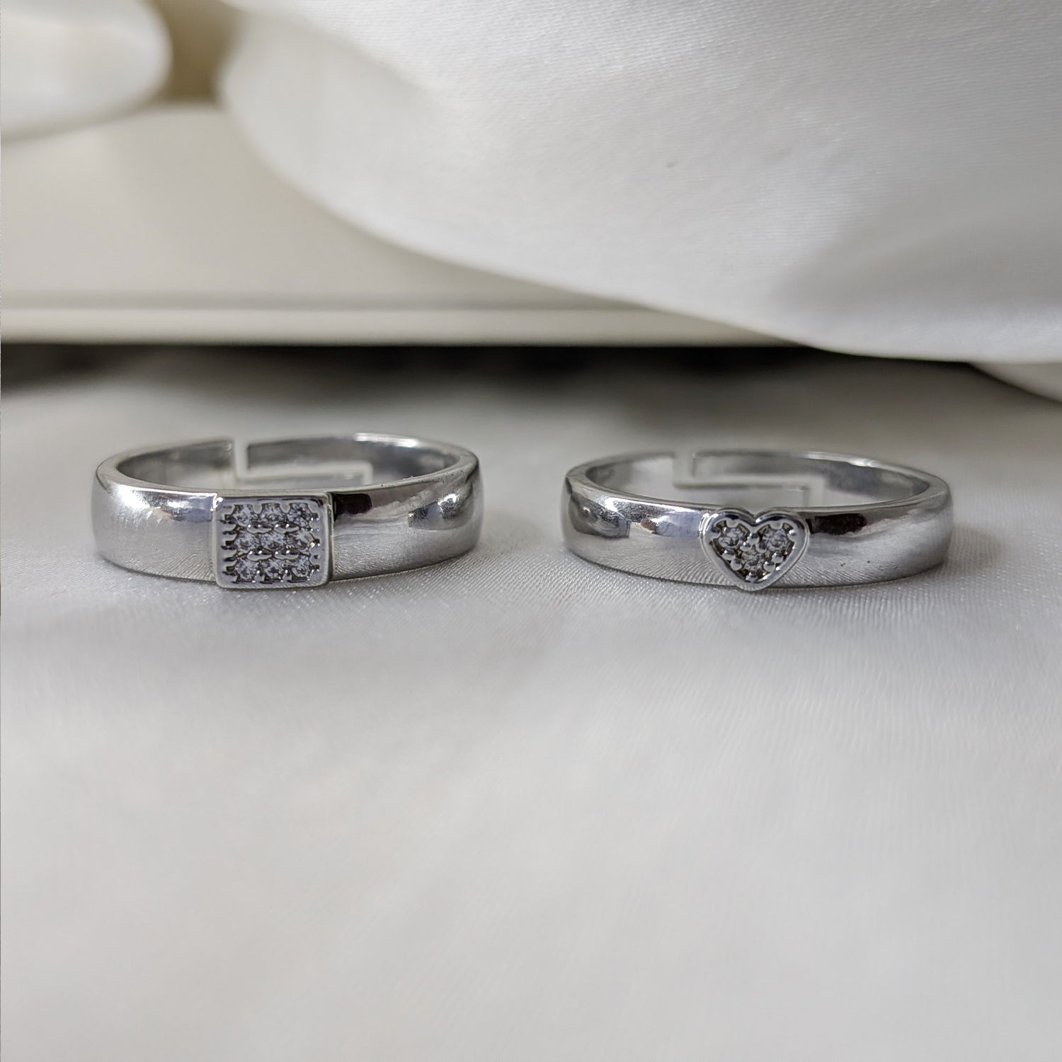 Classic Sparkling Accents Silver-Tone Couple Ring Set