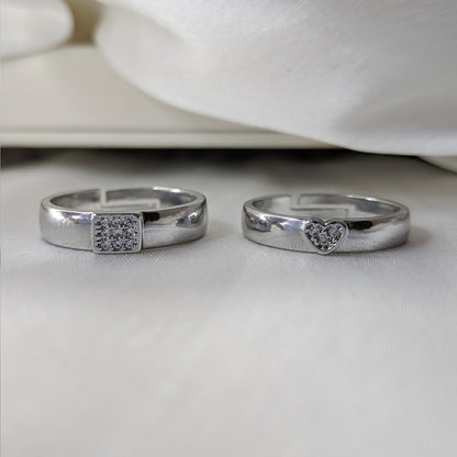 Classic Sparkling Accents Silver-Tone Couple Ring Set