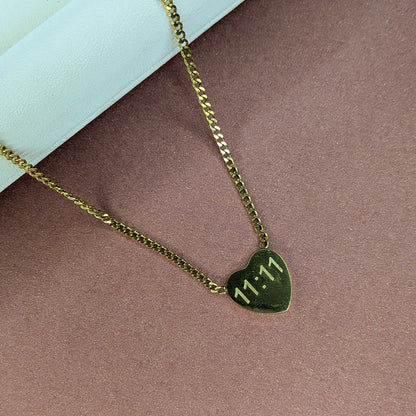 Dainty Gold Finish 11:11 Heart Pendant For Girls & Women