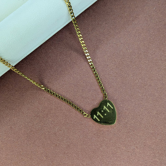 Dainty Gold Finish 11:11 Heart Pendant For Girls & Women