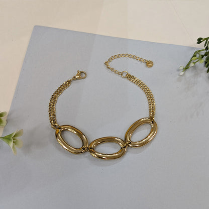 Gold Finish Geometric Oval Link Bracelet For Girls & Women (Anti-Tarnish)