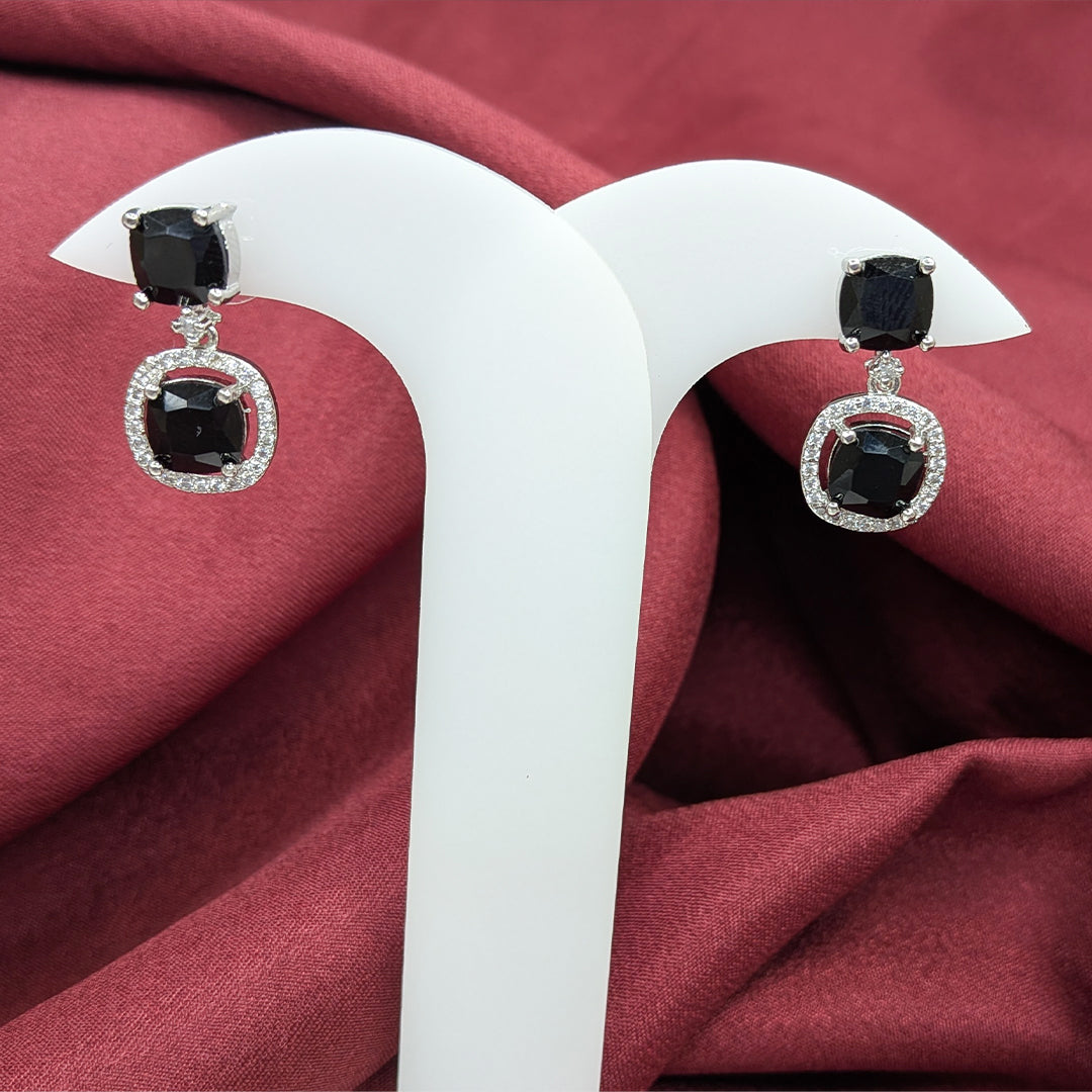 Silver Finish Elegant Cushion Cut AD Stone Drop Earrings for Girls & Women