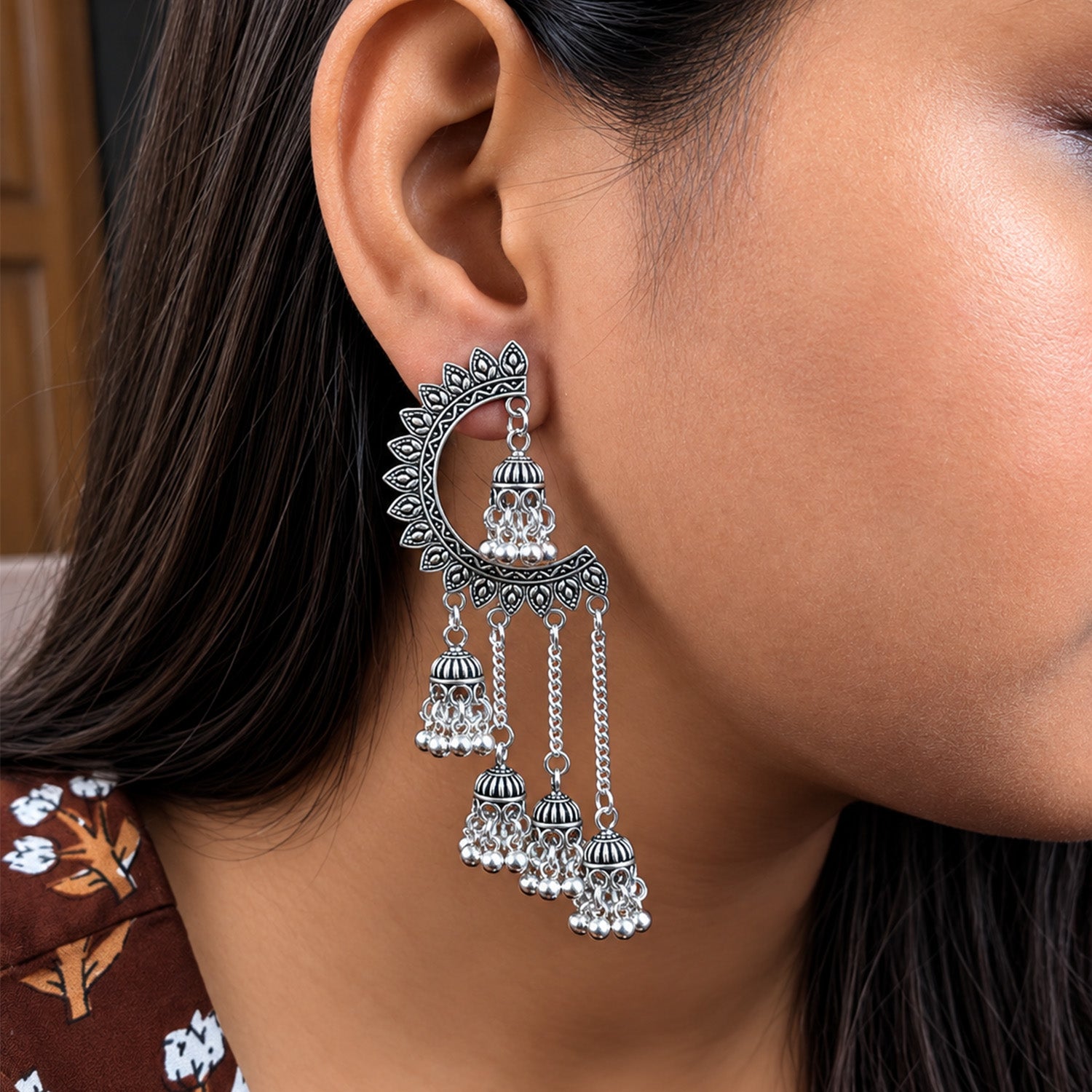 Oxidized Crescent Shaped Earrings for Girls & Women's