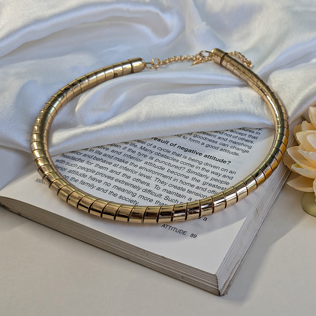 Gold Finish Spiral Choker Necklace For Girls & Women