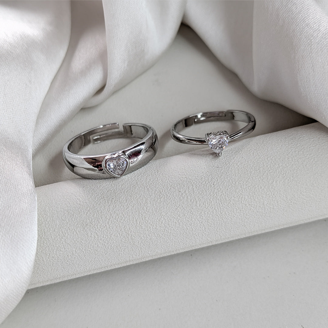 Romantic Heart-Cut American Diamond Couple Ring Set