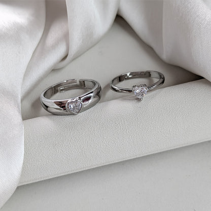 Romantic Heart-Cut American Diamond Couple Ring Set