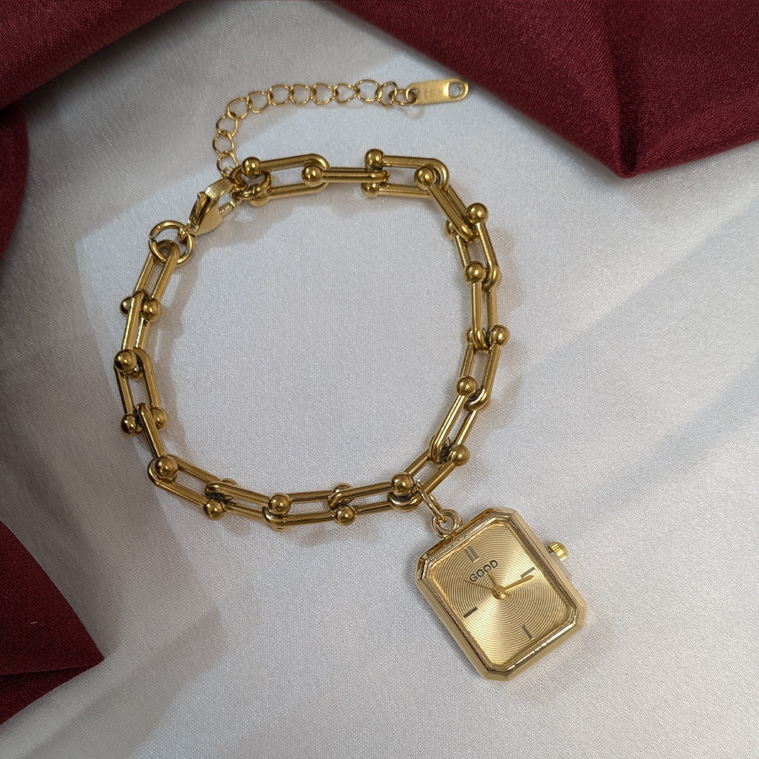 Classic Square Dial Analog Bracelet Watch with Chain Link Band for Girls & Women