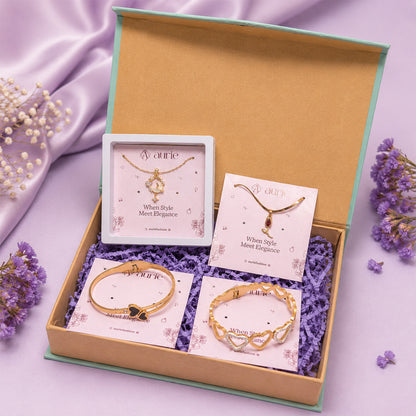 Elegant Gold Finish Necklace & Heart Design Bracelets, Rakhi Gift for Sister, Stylish Jewellery Gift Box