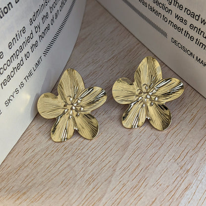 Gold Tone Floral Statement Studs Earrings For Girls & Women (Anti-Tarnish)