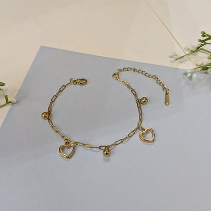 Gold Finish Heart Drops Link Chain Bracelet For Girls & Women