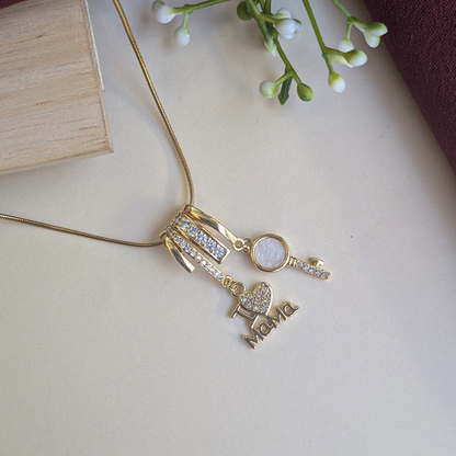 Gold Plated “I Love Mama” & Key Charm Crystal Pendant For Girls & Women