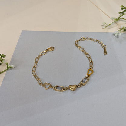 Gold Finish Baguette Link Bracelet For Girls & Women (Anti-Tarnish)