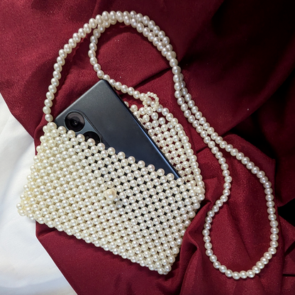 White Acrylic Pearl Beaded Chain Shoulder Bag for Women