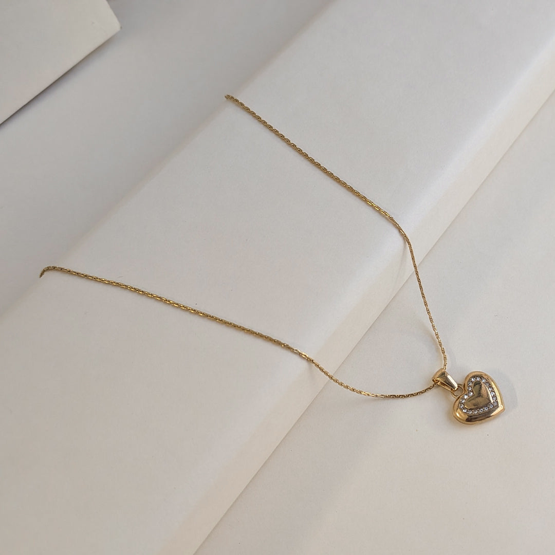 Gold Plated Heart Pendant with AD Stone Outline for Girls & Women