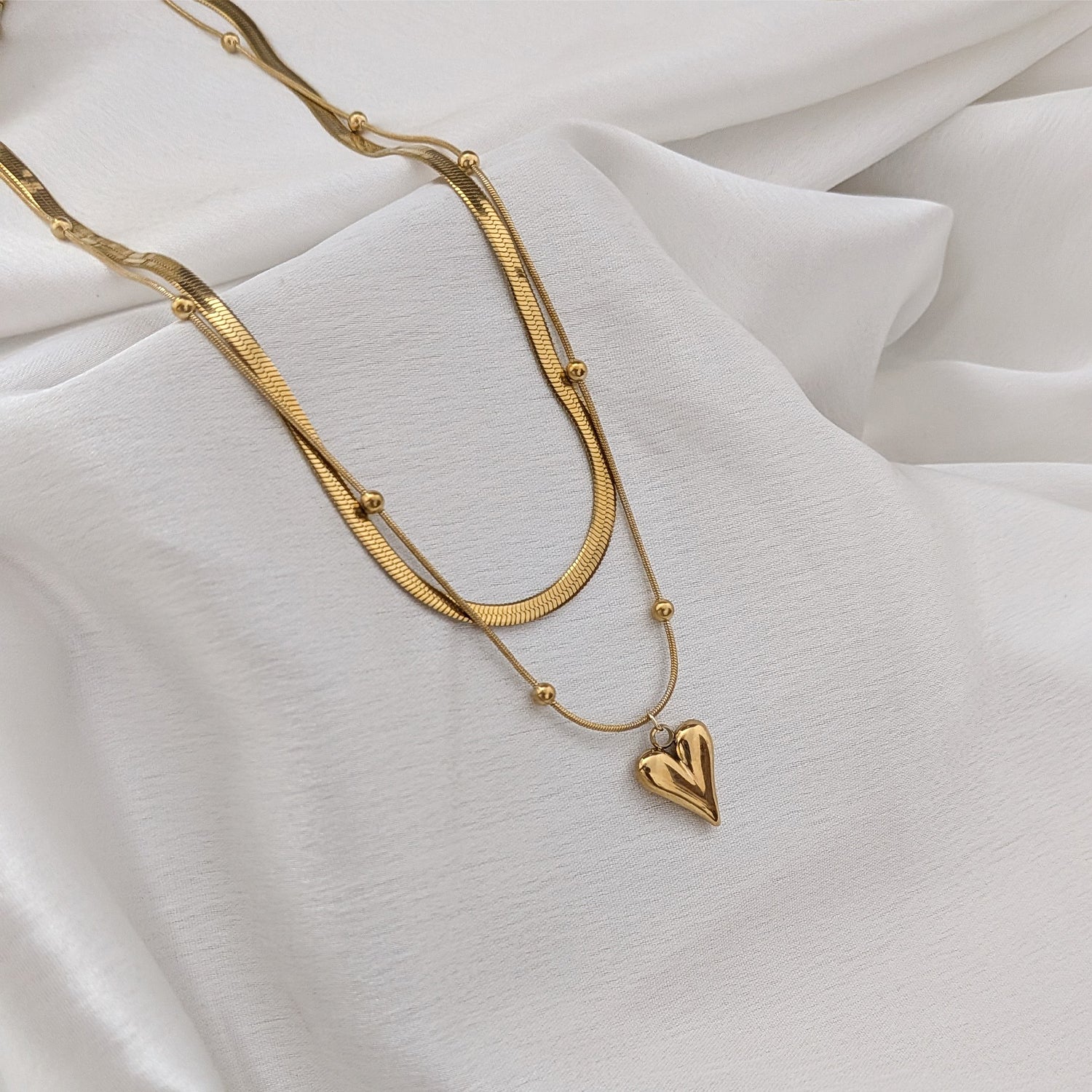 Double Layered Chain With Heart Pendant For Girls & Women