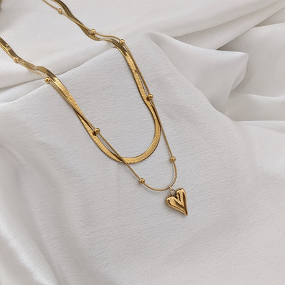 Double Layered Chain With Heart Pendant For Girls & Women