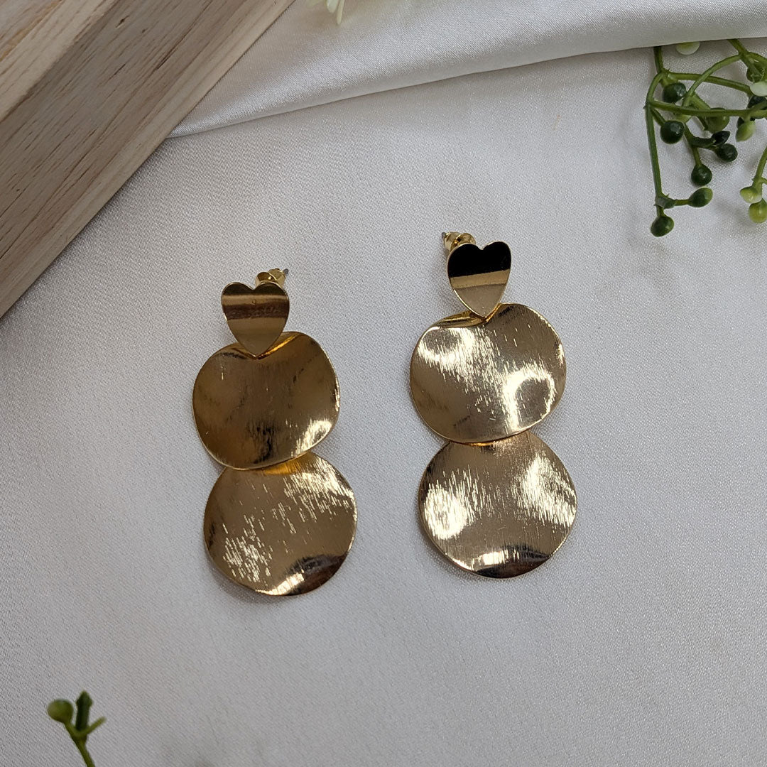 Gold Finish Chic Heart Pattern Drop Earrings For Girls & Women