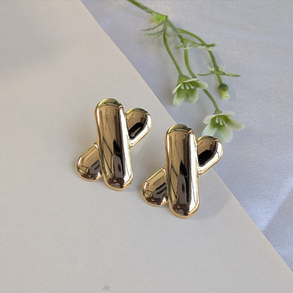 Gold Plated Minimal X-Shape Gold Stud Earrings For Girls & Women (Anti Tarnish)