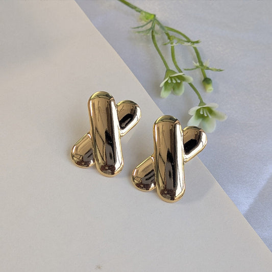 Gold Plated Minimal X-Shape Gold Stud Earrings For Girls & Women (Anti Tarnish)