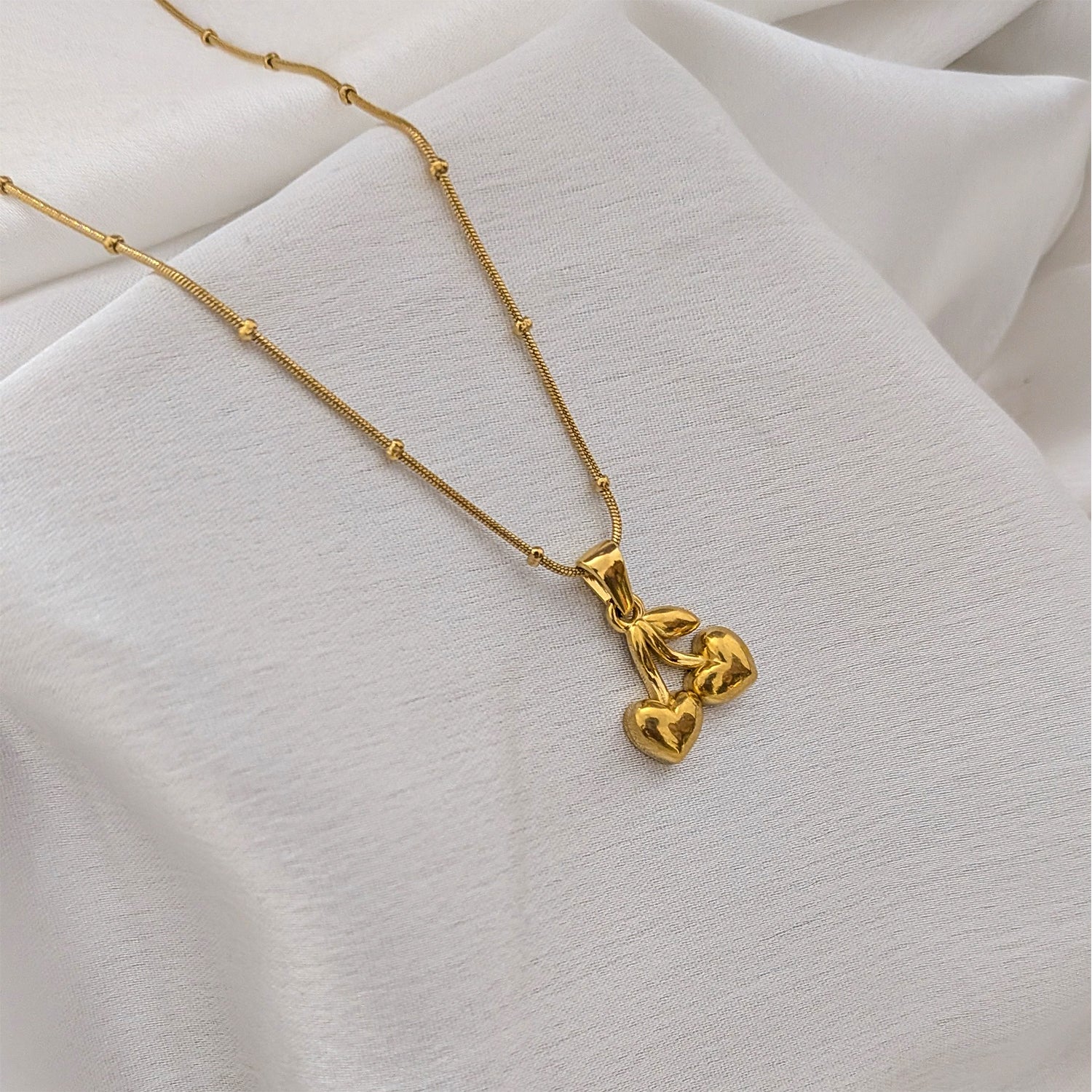 Twin Heart Charm Pendant with Beaded Chain for Girls & Women