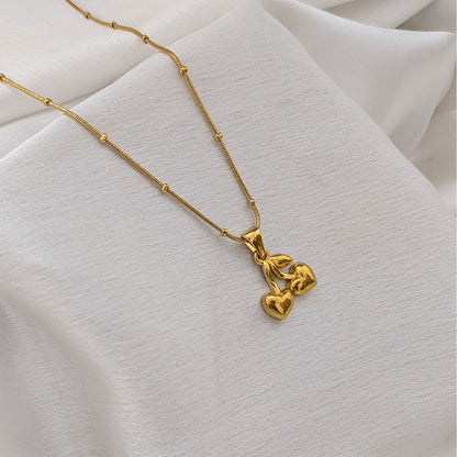 Twin Heart Charm Pendant with Beaded Chain for Girls & Women
