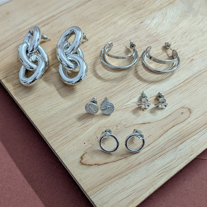 Elegant 5pcs Vintage Chunky Stud Earrings Set for Women & Girls