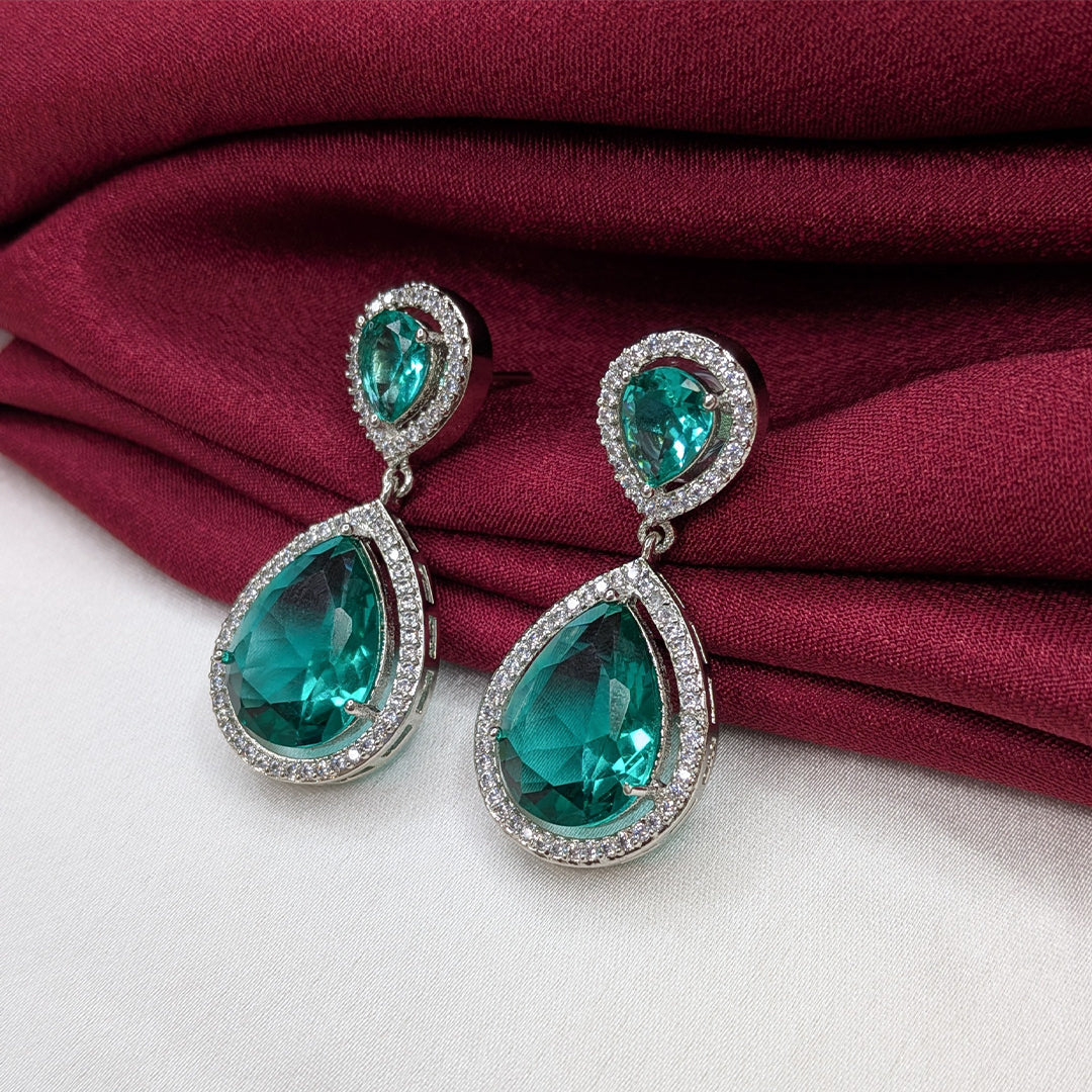 Layered Teardrop Faceted Stone Earrings with Sparkling AD Stone Frame