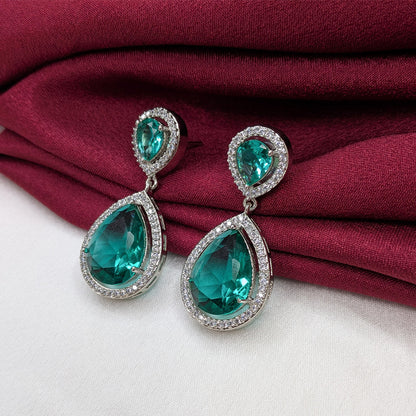Layered Teardrop Faceted Stone Earrings with Sparkling AD Stone Frame