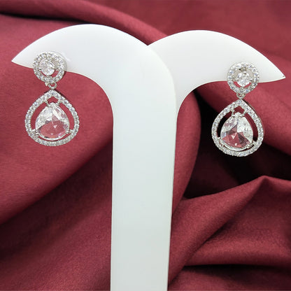 Silver Finish Teardrop AD Stone Drop Earrings for Girls & Women
