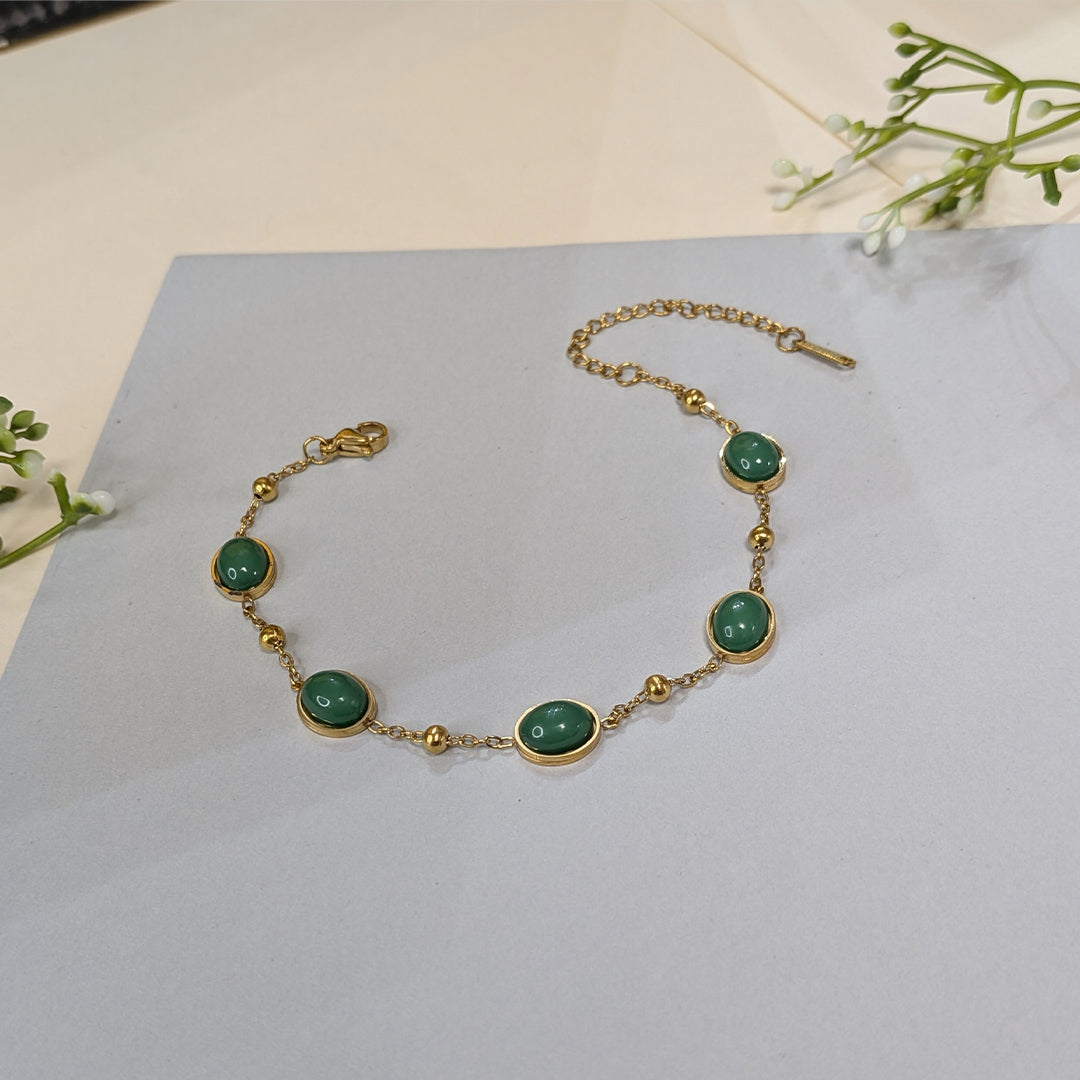 Gold Finish Vibrant Gemstone Link Bracelet For Girls & Women (Anti-Tarnish)