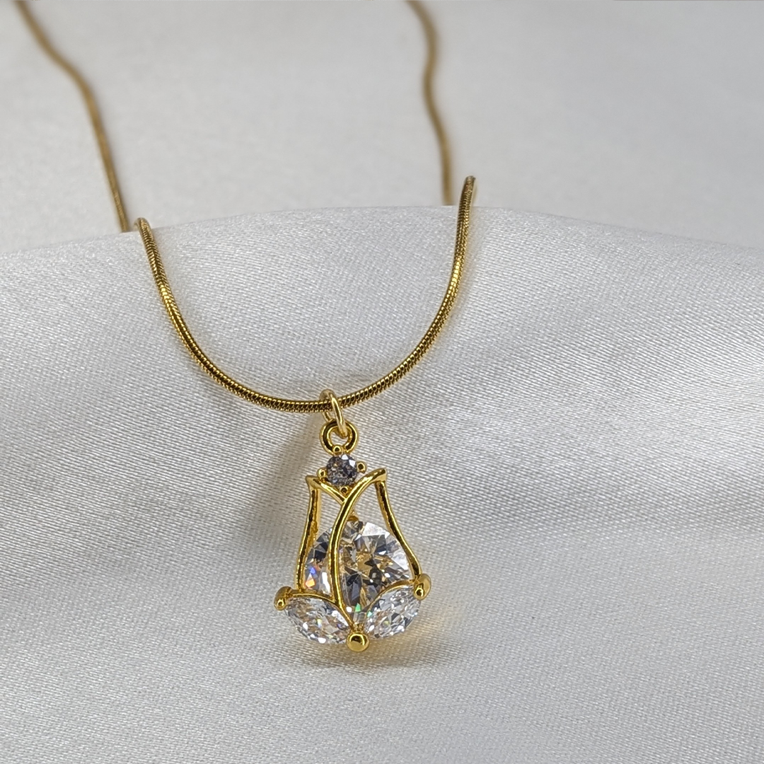 Gold Plated Crystal Rose Stainless Steel Pendant For Girls & Women