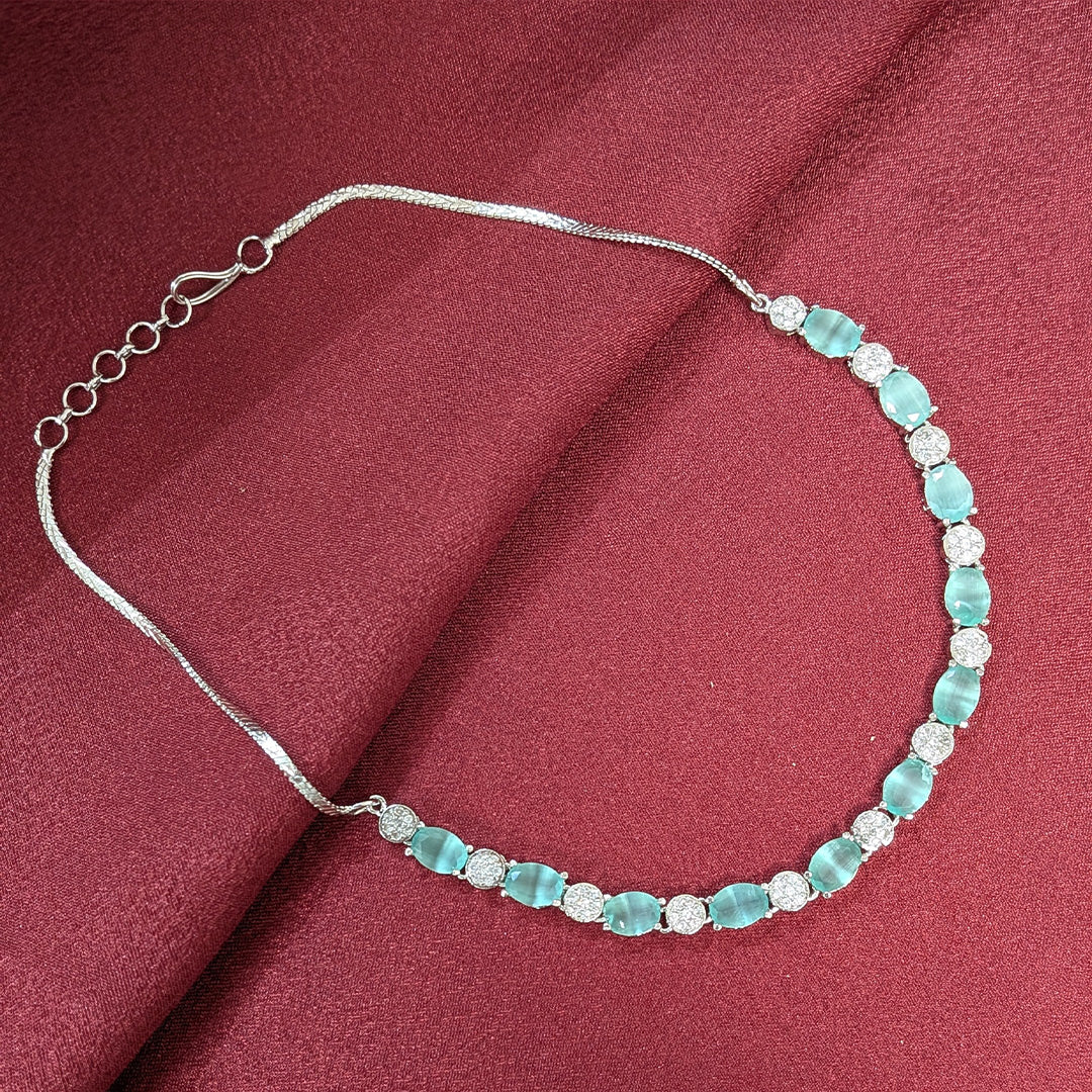 Silver Finish Oval AD Stone Jewellery Set with Earrings, Bracelet & Ring for Girls & Women