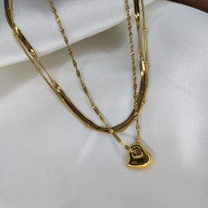 Gold Plated Triple Layered Heart With Hole Pendant For Girls & Women