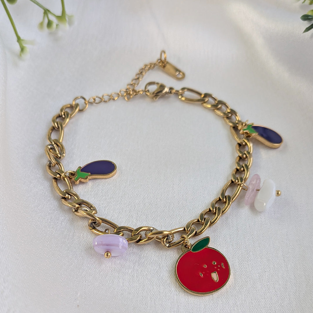 18 K Gold Plated Crimson Bringle Tropical Charm Chain Bracelet (Anti Tarnish)