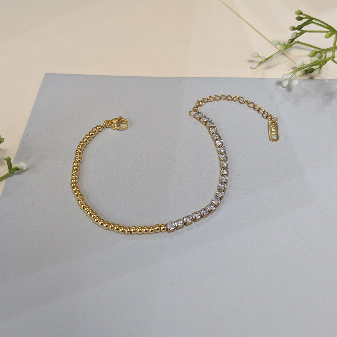 Gold Finish Crystal Studded Half Chain Bracelet For Girls & Women (Anti-Tarnish)