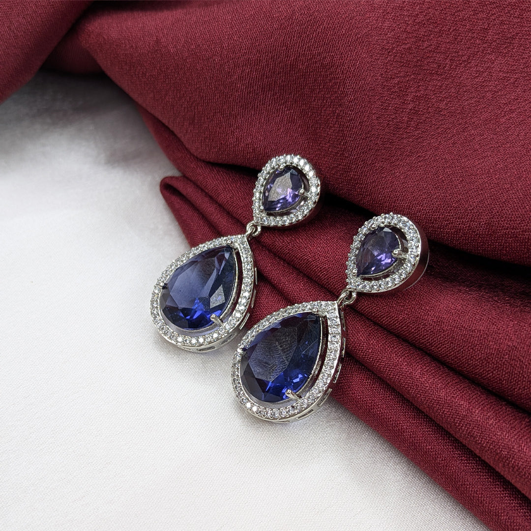 Layered Teardrop Faceted Stone Earrings with Sparkling AD Stone Frame