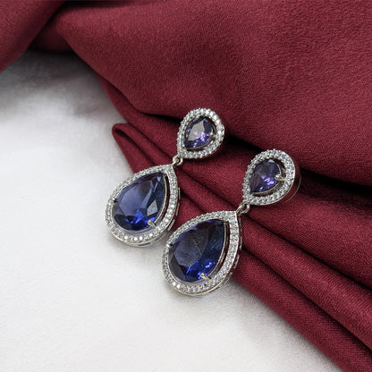 Layered Teardrop Faceted Stone Earrings with Sparkling AD Stone Frame