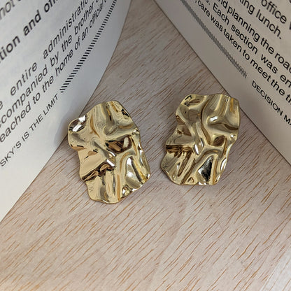 Gold Finish Crumpled Abstract Textured Stud Earrings For Girls & Women (Anti Tarnish)