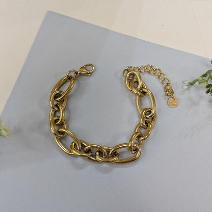 Gold Finish Thick Twisted Oval Link Bracelet For Girls & Women (Anti-Tarnish)